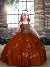 Latest Ball Gowns Child Pageant Dress Rust Red Straps Tulle Sleeveless Floor Length Lace Up