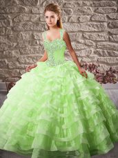 Fancy Sleeveless Court Train Beading and Ruffled Layers Sweet 16 Dresses