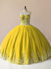 Fantastic Tulle Sweetheart Sleeveless Lace Up Embroidery Sweet 16 Dresses in Olive Green