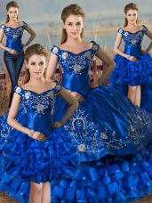 Perfect Royal Blue Sleeveless Satin and Organza Lace Up Sweet 16 Dress for Sweet 16 and Quinceanera