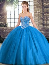 Custom Design Baby Blue Sweetheart Neckline Beading Sweet 16 Dress Sleeveless Lace Up