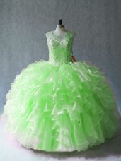 Sleeveless Lace Up Floor Length Beading and Ruffles Ball Gown Prom Dress