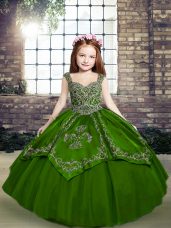 Sleeveless Floor Length Beading and Embroidery Lace Up Pageant Gowns For Girls with Green