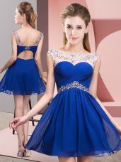 Discount Royal Blue Scoop Neckline Beading and Ruching Prom Evening Gown Sleeveless Backless