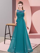 Affordable Beading and Appliques Court Dresses for Sweet 16 Teal Zipper Sleeveless Floor Length