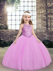 Most Popular Scoop Sleeveless Tulle Little Girls Pageant Dress Beading Lace Up