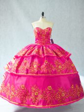Ideal Ball Gowns Sleeveless Hot Pink Quince Ball Gowns Lace Up