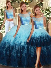 Multi-color Sleeveless Lace and Ruffles Floor Length Sweet 16 Dress