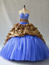 High Quality Organza and Printed Sleeveless Quinceanera Gowns Brush Train and Beading and Pick Ups