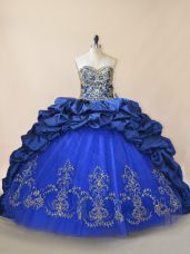 Discount Royal Blue Lace Up Vestidos de Quinceanera Beading Sleeveless Brush Train