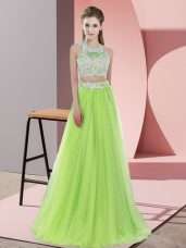 High Quality Tulle Halter Top Sleeveless Zipper Lace Court Dresses for Sweet 16 in Yellow Green