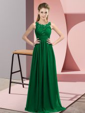 Great Beading and Appliques Quinceanera Dama Dress Dark Green Zipper Sleeveless Floor Length