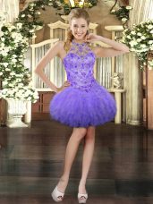 High Quality Lavender Sleeveless Beading and Ruffles Mini Length Custom Made Pageant Dress