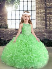 Admirable Fabric With Rolling Flowers Sleeveless Floor Length Little Girl Pageant Dress and Beading