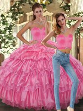 Sleeveless Beading and Ruffles and Pick Ups Lace Up Quince Ball Gowns