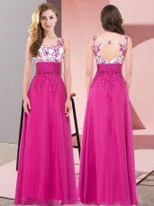 Glittering Scoop Sleeveless Chiffon Court Dresses for Sweet 16 Appliques Backless