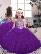 Purple Sleeveless Tulle Lace Up Pageant Gowns For Girls for Party and Wedding Party