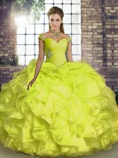 Romantic Yellow Lace Up Off The Shoulder Beading and Ruffles Quinceanera Dress Organza Sleeveless