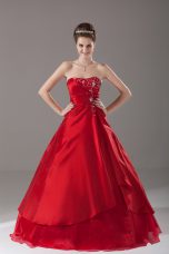 Customized Sleeveless Lace Up Floor Length Beading Quinceanera Gown
