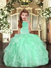 Cute High-neck Sleeveless Backless Little Girls Pageant Dress Wholesale Apple Green Organza