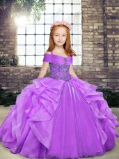 Lavender Sleeveless Beading and Ruffles Floor Length Pageant Dress Womens