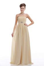 Light Yellow Prom Dresses Prom and Party and Military Ball with Beading and Ruching Strapless Sleeveless Lace Up