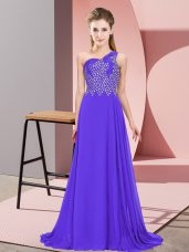 Clearance One Shoulder Sleeveless Side Zipper Prom Dresses Purple Chiffon