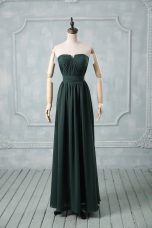 Glamorous Green Sleeveless Ruching Floor Length Dress for Prom