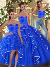 Blue Sweetheart Neckline Ruffles Quinceanera Dresses Sleeveless Lace Up