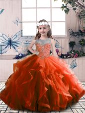 Custom Fit Floor Length Rust Red Custom Made Pageant Dress Scoop Sleeveless Lace Up