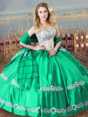 Top Selling Turquoise Sleeveless Beading and Embroidery Floor Length Quince Ball Gowns
