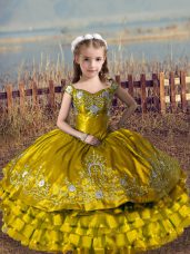 Sleeveless Embroidery and Ruffled Layers Lace Up Child Pageant Dress