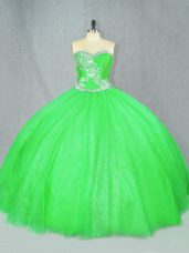 Tulle Lace Up Sweetheart Sleeveless Floor Length Sweet 16 Quinceanera Dress Beading