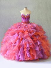 Floor Length Multi-color Quinceanera Gowns Organza Sleeveless Beading and Ruffles