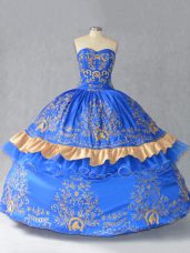 Sexy Floor Length Ball Gowns Sleeveless Blue Quinceanera Dresses Lace Up