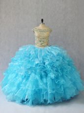 Fantastic Floor Length Ball Gowns Sleeveless Baby Blue Quinceanera Gown Lace Up