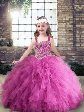 Sleeveless Floor Length Beading Zipper Little Girls Pageant Gowns with Lilac
