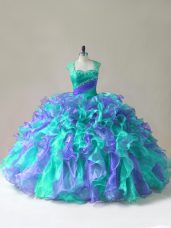 Custom Fit Floor Length Multi-color 15 Quinceanera Dress Organza Sleeveless Beading and Ruffles