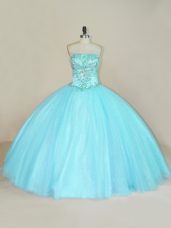 Custom Designed Tulle Sleeveless Floor Length Quinceanera Gowns and Beading