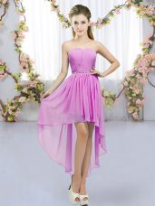 Lilac Empire Chiffon Sweetheart Sleeveless Beading High Low Lace Up Court Dresses for Sweet 16