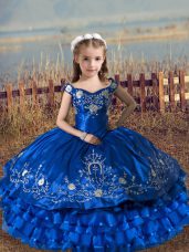 Satin and Organza Sleeveless Floor Length Little Girl Pageant Gowns and Embroidery and Ruffled Layers