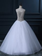 Modern Ball Gowns Wedding Gown White Sweetheart Tulle Sleeveless Floor Length Zipper
