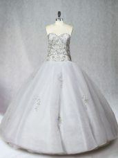 White Organza Zipper Sweetheart Sleeveless Floor Length Sweet 16 Dress Beading