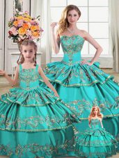 Sweetheart Sleeveless Lace Up Ball Gown Prom Dress Aqua Blue Organza