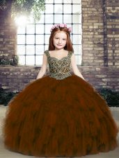 Sleeveless Lace Up Floor Length Beading and Ruffles Pageant Dress for Teens