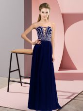 Blue Sleeveless Floor Length Beading Lace Up Juniors Evening Dress