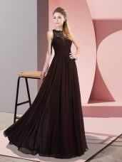 Chiffon Scoop Sleeveless Zipper Lace Homecoming Dress in Brown