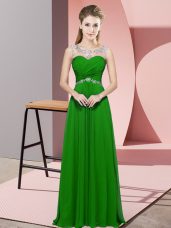 Simple Green Empire Chiffon Scoop Sleeveless Beading Floor Length Backless Prom Gown
