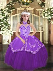 Charming Tulle Sleeveless Floor Length Little Girl Pageant Dress and Embroidery