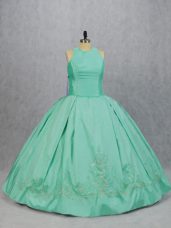 Sleeveless Floor Length Embroidery Zipper Quinceanera Gown with Apple Green